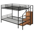 Twin Over Full Metal Bunk Bed With Wire Shelving And Lateral Storage Ladder And Wardrobe, Black Black Metal