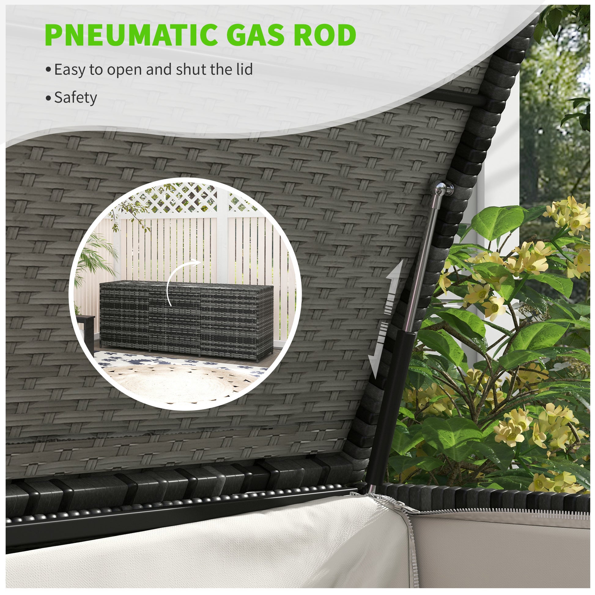Outsunny 175 Gallon Outdoor Storage Box With Inner Liner, Pe Rattan Wicker Deck Box With Pneumatic Bar Lift For Indoor & Outdoor, Patio Furniture Cushions, Pool Toys, Garden Tools, Mixed Gray Grey Steel