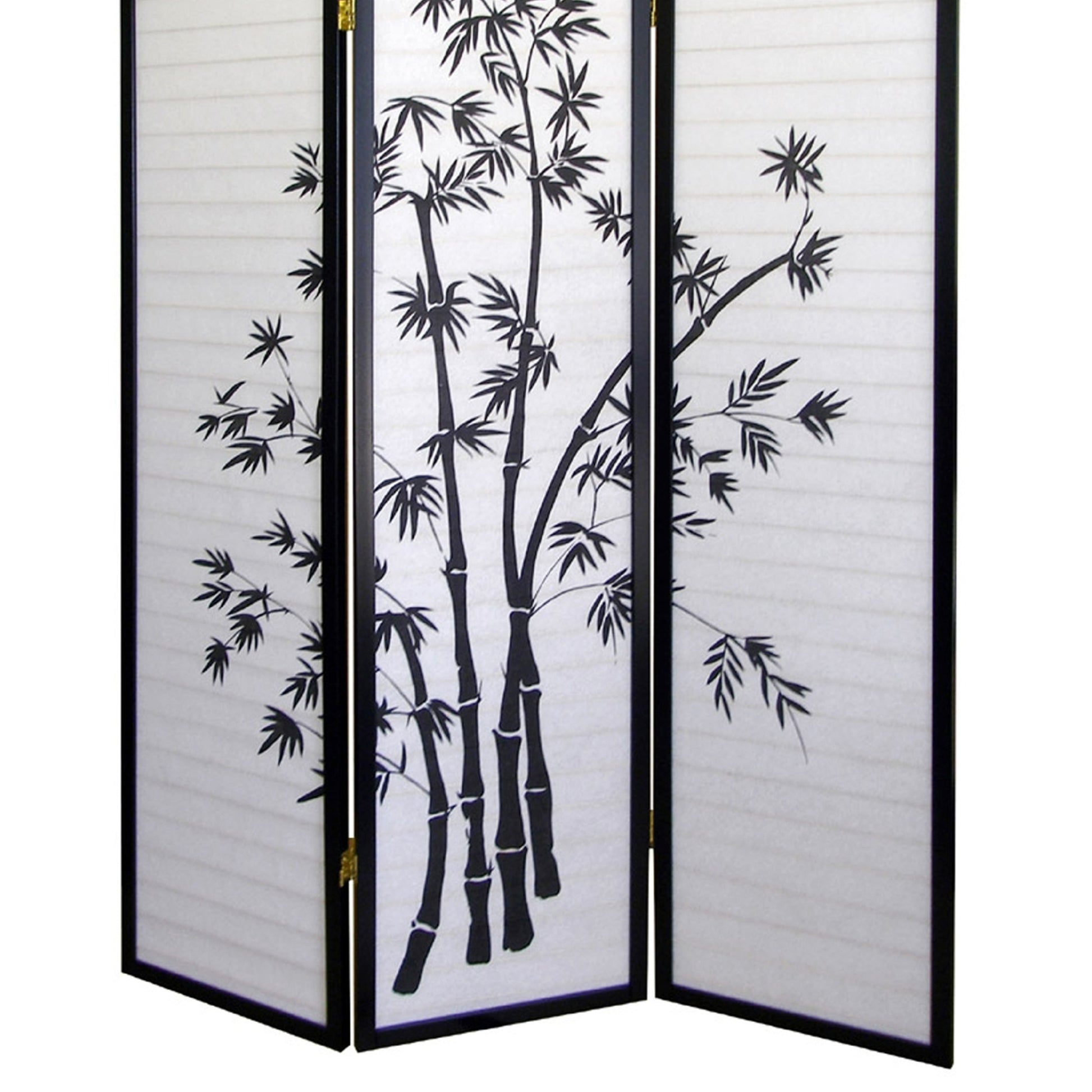 70" Tall 3 Panel Screen Room Divider, Bamboo Design With Black Finish Black Wood