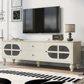 68.9'' Modern Tv Stand For Tvs Up To 75 Inches, Entertainment Center Media Console With Fluted Glass Doors, Five Solid Wood Legs For Living Room Antique White 70 79 Inches Mdf