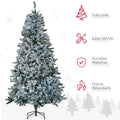 Homcom 7.5' Flocked Artificial Christmas Tree With Cold White Led Lights Green Plastic