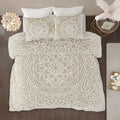 3 Piece Tufted Cotton Duvet Cover Set Queen Taupe Cotton