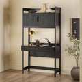 Transitional Reeded Desk With Hutch And Drawers Plus Tech Management Black Black Mdf Mdf