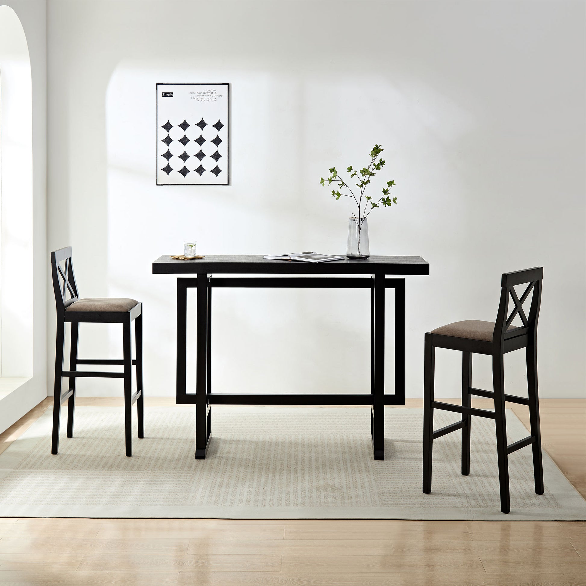Bar Table, Extra Long Entryway Table For Entryway, Hallway, Living Room, Foyer, Corridor, Rectangular Wood High Top Kitchen Dining Table, Black Matt Black Solid Wood Mdf