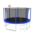 12Ft Trampoline For Kids & Adults With Basketball Hoop And Ball ,Recreational Trampolines With Safety Enclosure For Back Yard Outdoor Blue Metal