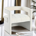 Modern Velvet Accent Chair With Ribbed Detail, Luxury Curved Fully Upholstered Accent Chair, Ivory White No Assembly Needed Ivory White Velvet