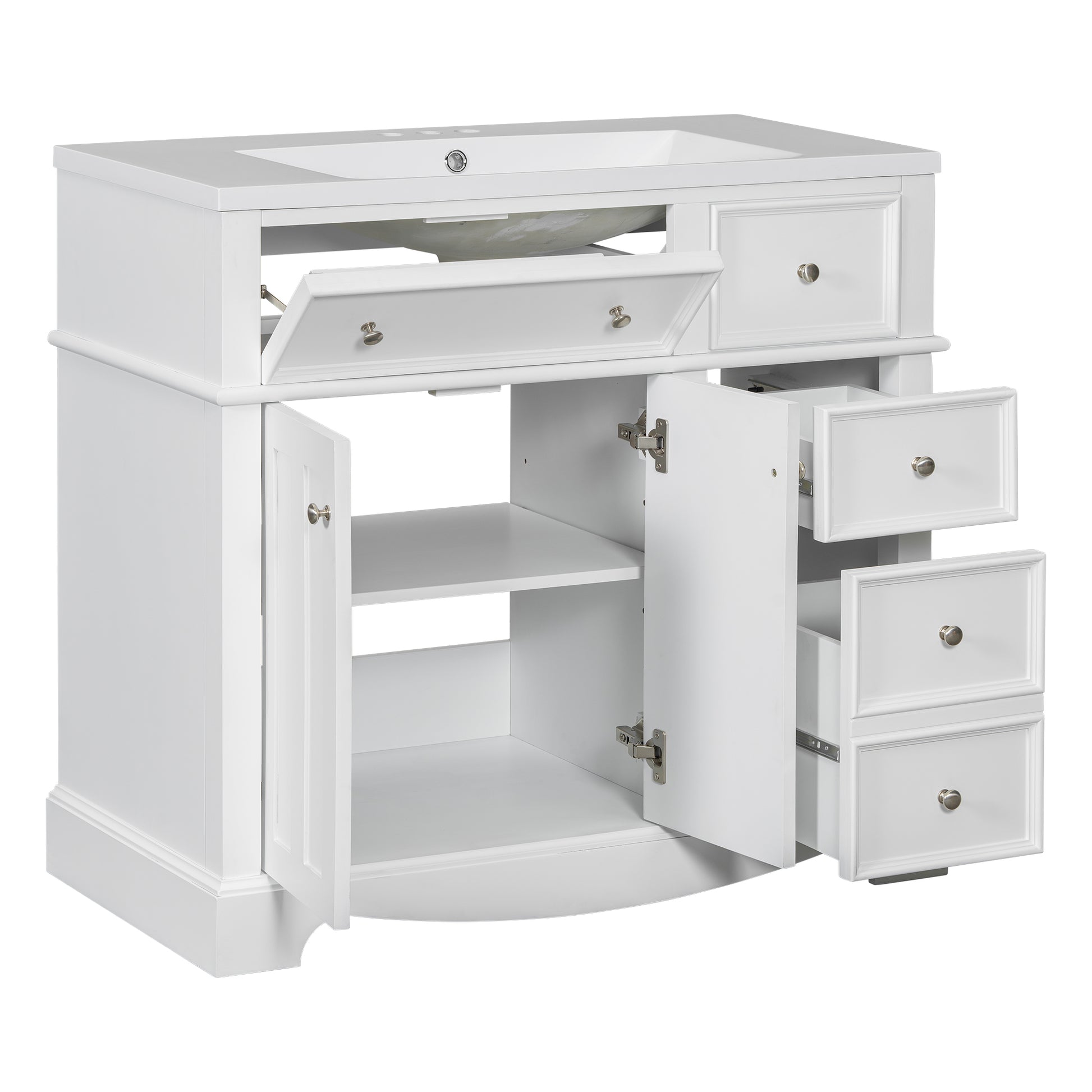 36'' Bathroom Vanity With Resin Sink Combo, Solid Wood Frame Bathroom Storage Cabinet, Freestanding Vanity Set With 3 Drawers& Adjustable Shelf White Bathroom Modern Solid Wood Mdf Resin
