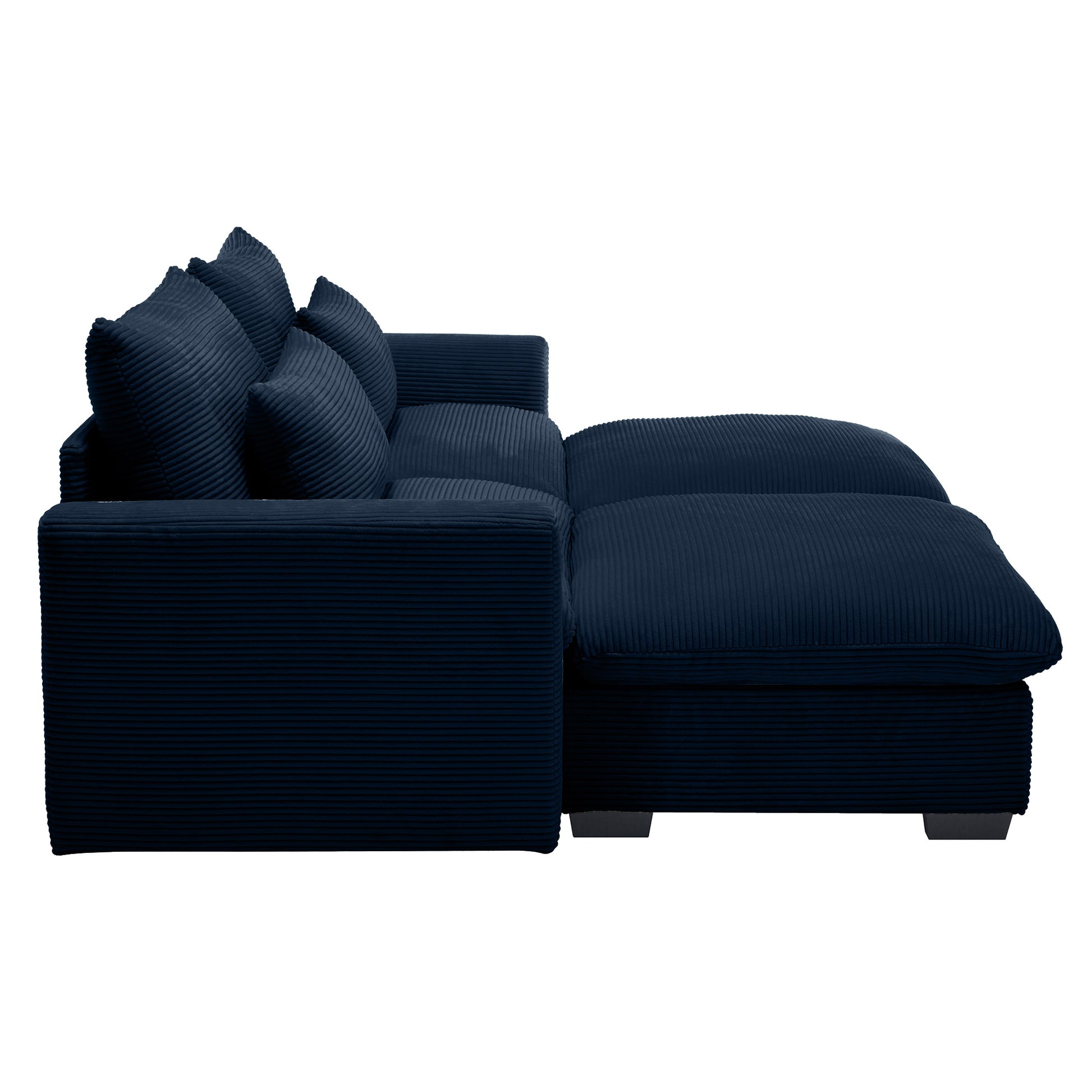 Corduroy Two Seater Sofa With 2 Storage Footrest, 2 Seater Sectional Deep Seat Sofa,Comfy Couches For Living Room ,Bule Sofa Blue Corduroy 2 Seat