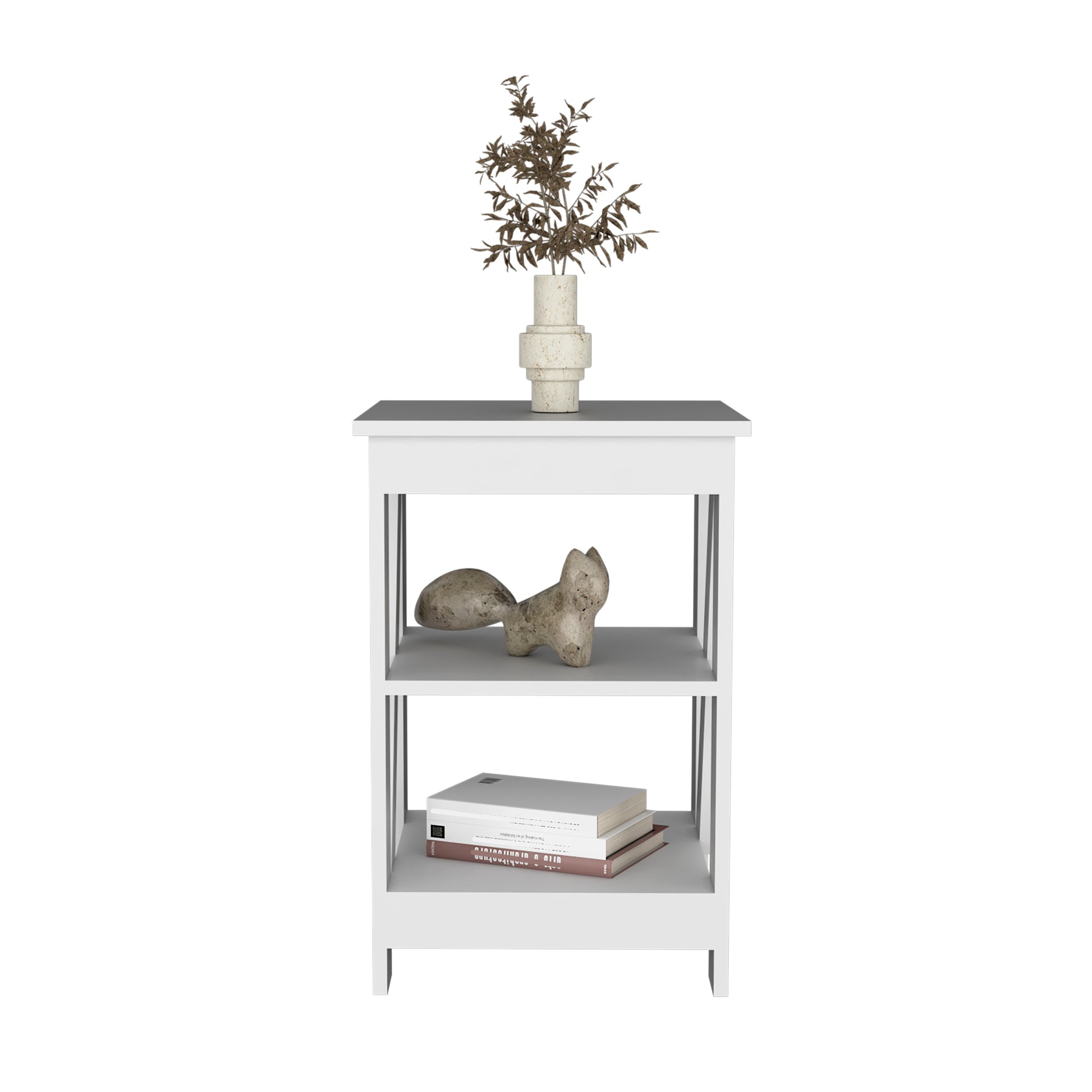 3 Tier End Table Nightstand, Side Table For Small Space, White White Solid Wood Mdf Engineered Wood