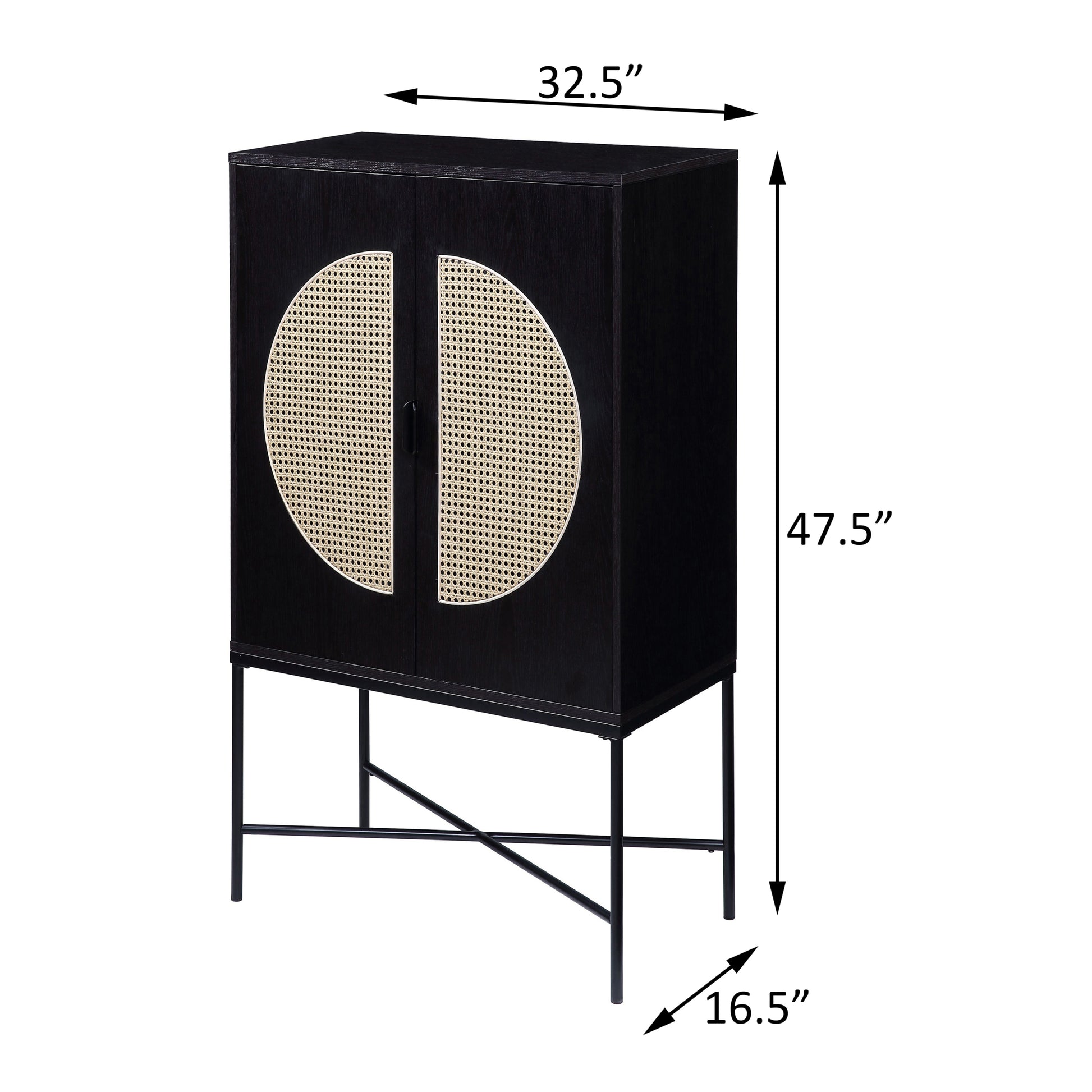 Black 2 Door Wine Cabinet With Rattan Insert Black Kitchen Modern Wood Metal