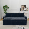 85 Inches Sofa Bed, 3 Seater Sleeper Sofa With Storage Chaise, Square Handrail With Pull And Copper Nail,Chenille, Pull Out Couch For Living Room Blue Chenille 3 Seat