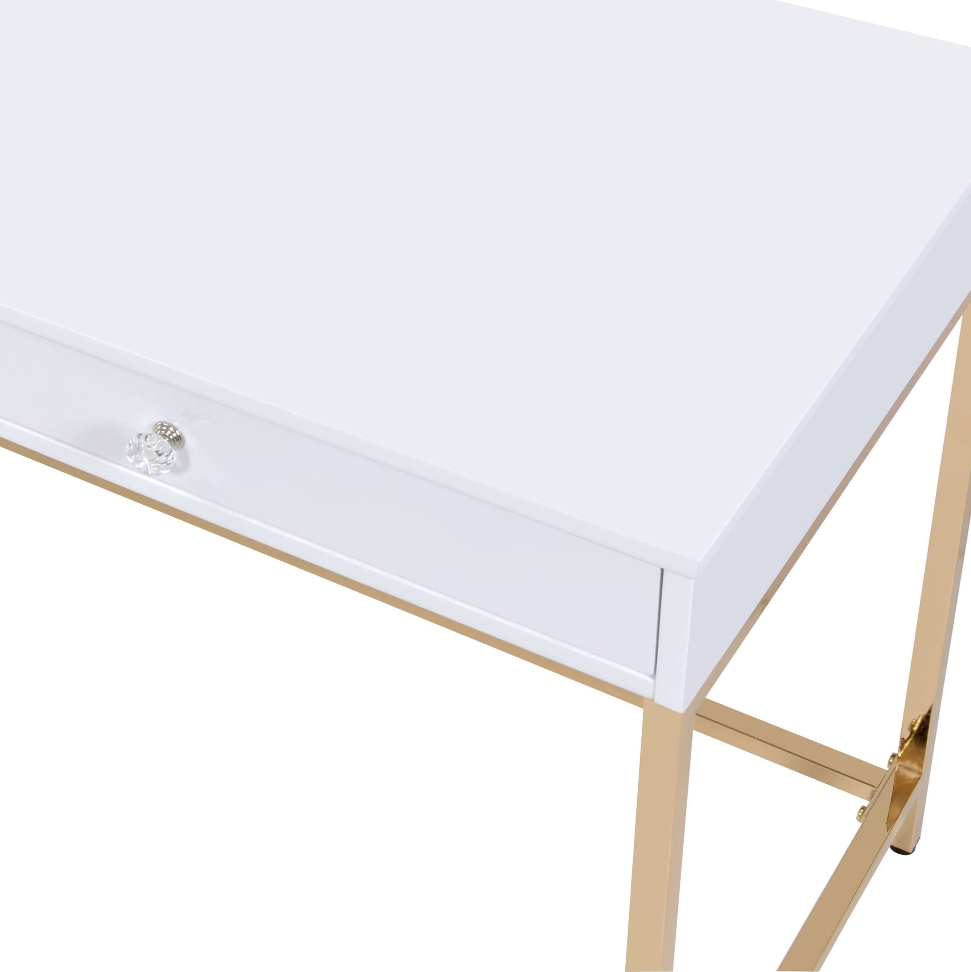 White High Gloss And Gold 2 Drawer Writing Desk White Gold White Drawer 2 Drawers Bedroom Modern White Wood Metal