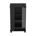 Baltimore Bar Cart With Casters, Glass Door And 2 Side Shelf Black Primary Living Space Modern Rectangular Particle Board Engineered Wood Medium 40 55In