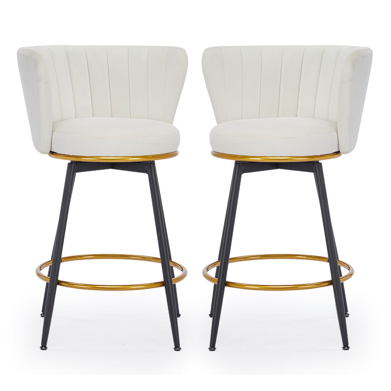 Counter Height Bar Stools Set Of 2, 360 Swivel Upholstered Barstools With Backs And Metal Legs, 26" H Seat Height, Velvet Fabric,Goldy Footrest Beige Iron,Polyester Blend