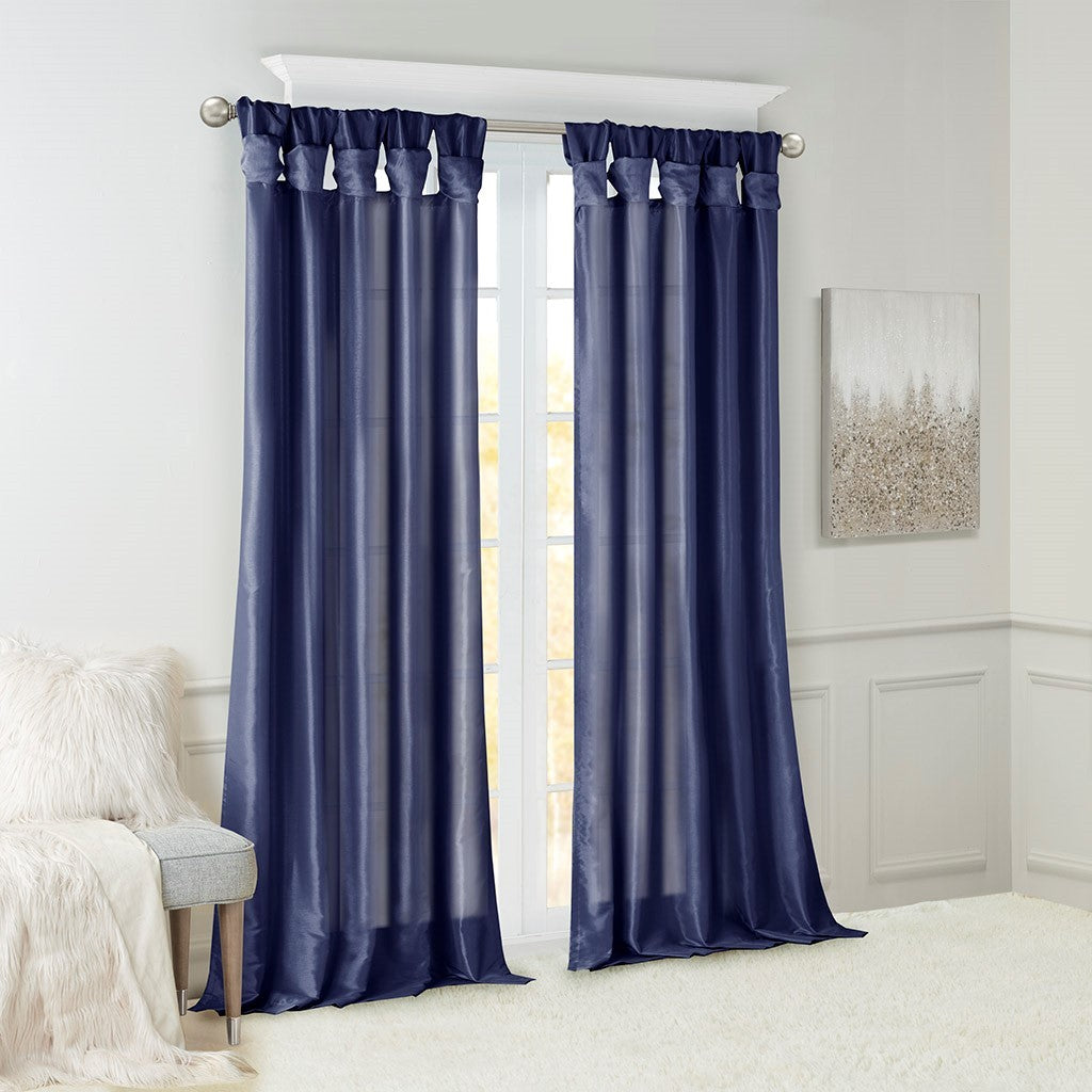 Twist Tab Lined Window Curtain Panel Navy Polyester