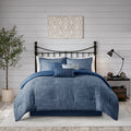 7 Piece Printed Seersucker Comforter Set Navy Queen Queen Navy Microfiber