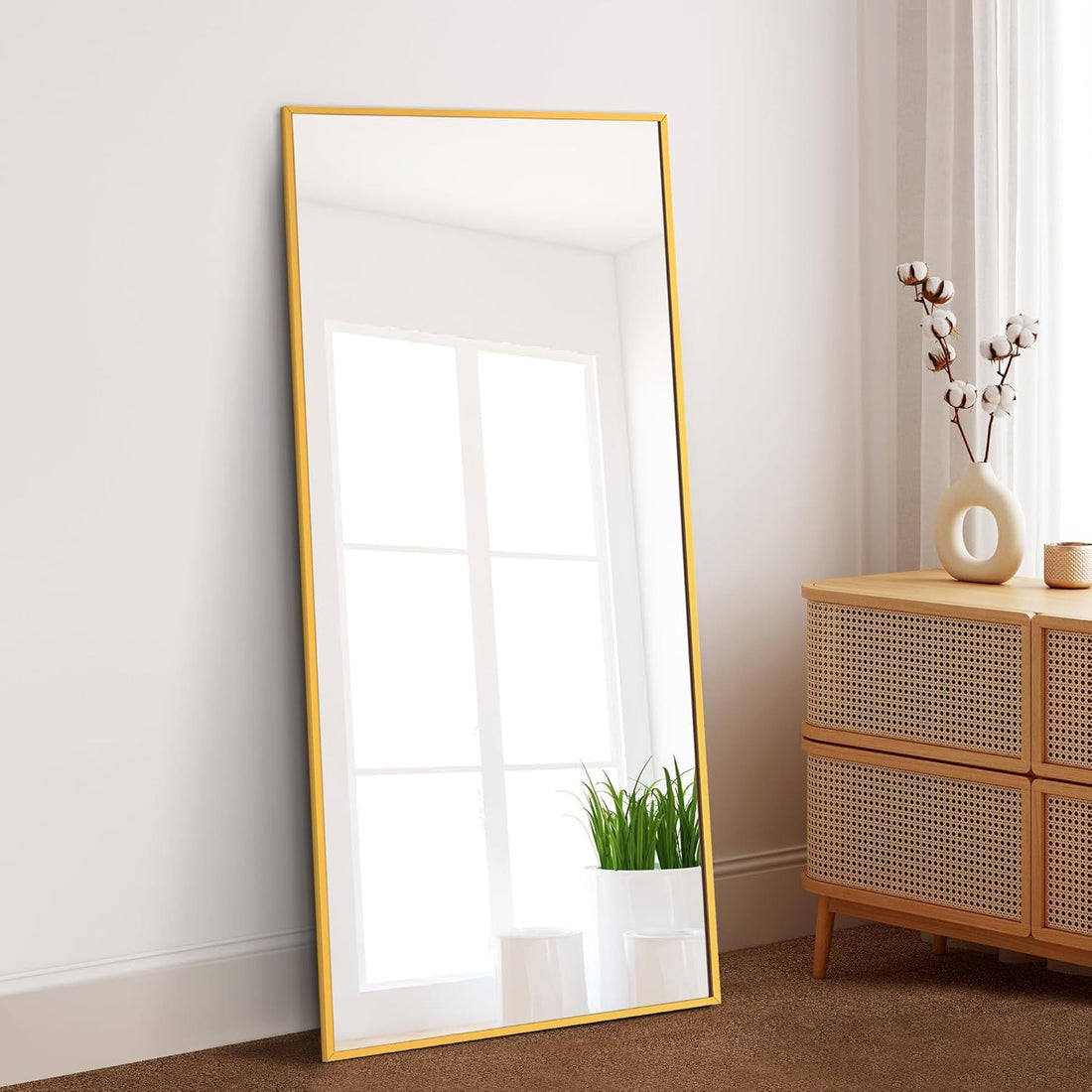 Dolonm 65X22 Inch Full Length Mirror, Modern Design Standing Floor Mirror, Full Body Mirror For Living Room, Bedroom, Bathroom, Cloakroom, Hallway, Gold Aluminum Alloy Frame Golden Mirror