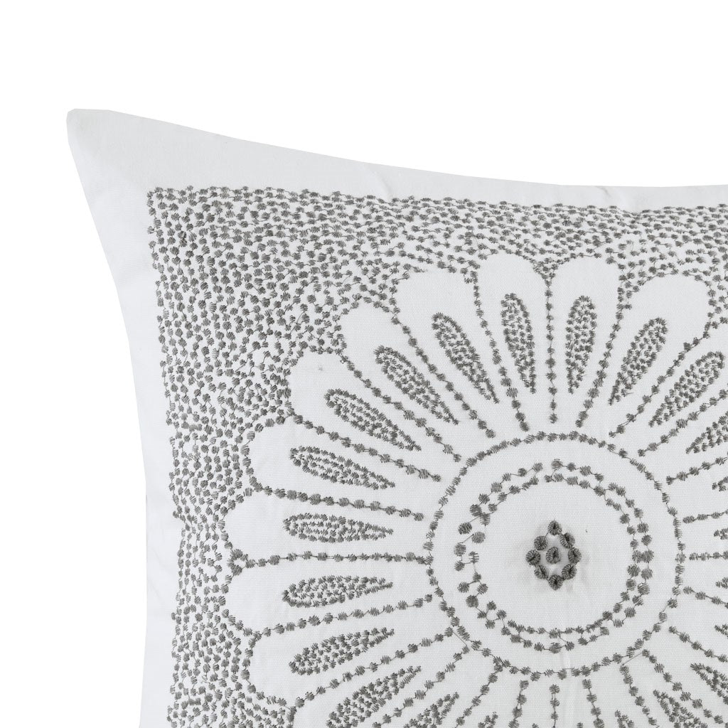Cotton Embroidered Decorative Square Pillow Grey 20X20" Grey Cotton