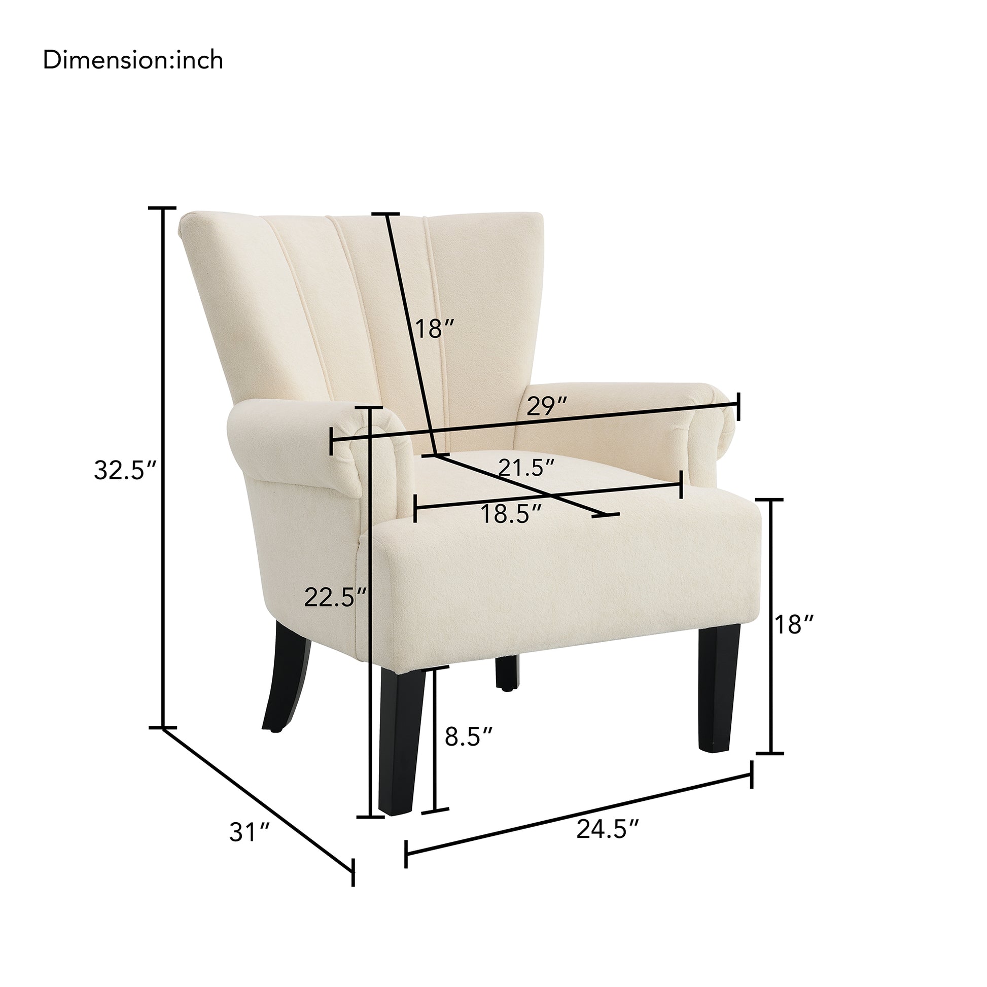 Modern Accent Living Room Chairs,Polyester Armchair Club Chair With Channel Back, Accent Chair For Living Room, Bedroom Reading Room, Soft Fabric, Wooden Leg, Beige Beige Primary Living Space Foam Plywood