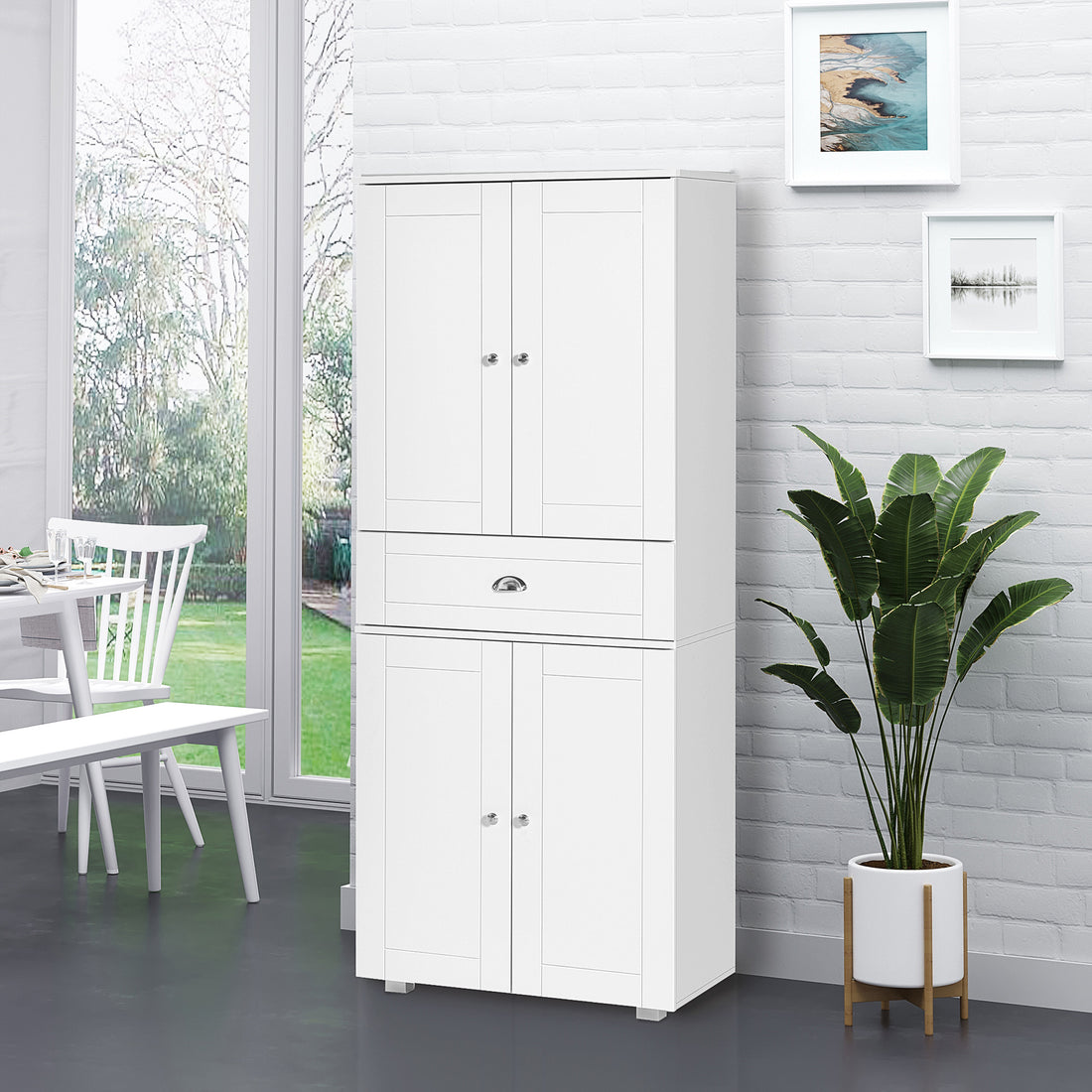 Homcom 72" Freestanding Kitchen Pantry Cabinet With 2 Large Double Door Cabinets And 1 Center Drawer, White White Mdf