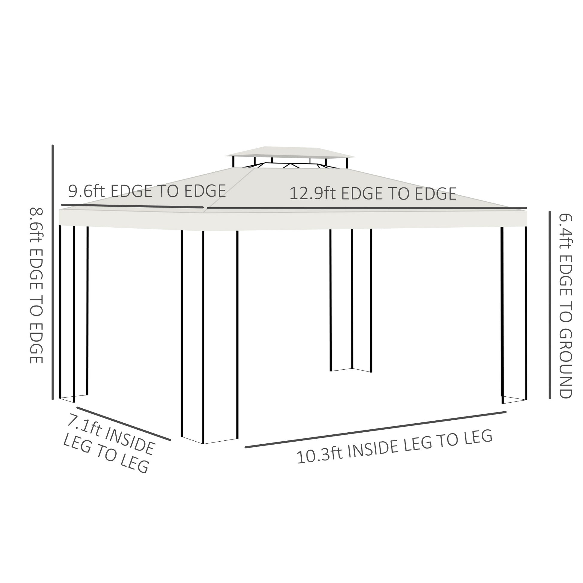 Outsunny 10' X 13' Patio Gazebo, Double Roof Outdoor Gazebo Canopy Shelter With Screen Decorate Corner Frame, For Garden, Lawn, Backyard And Deck, Cream White Cream White Steel