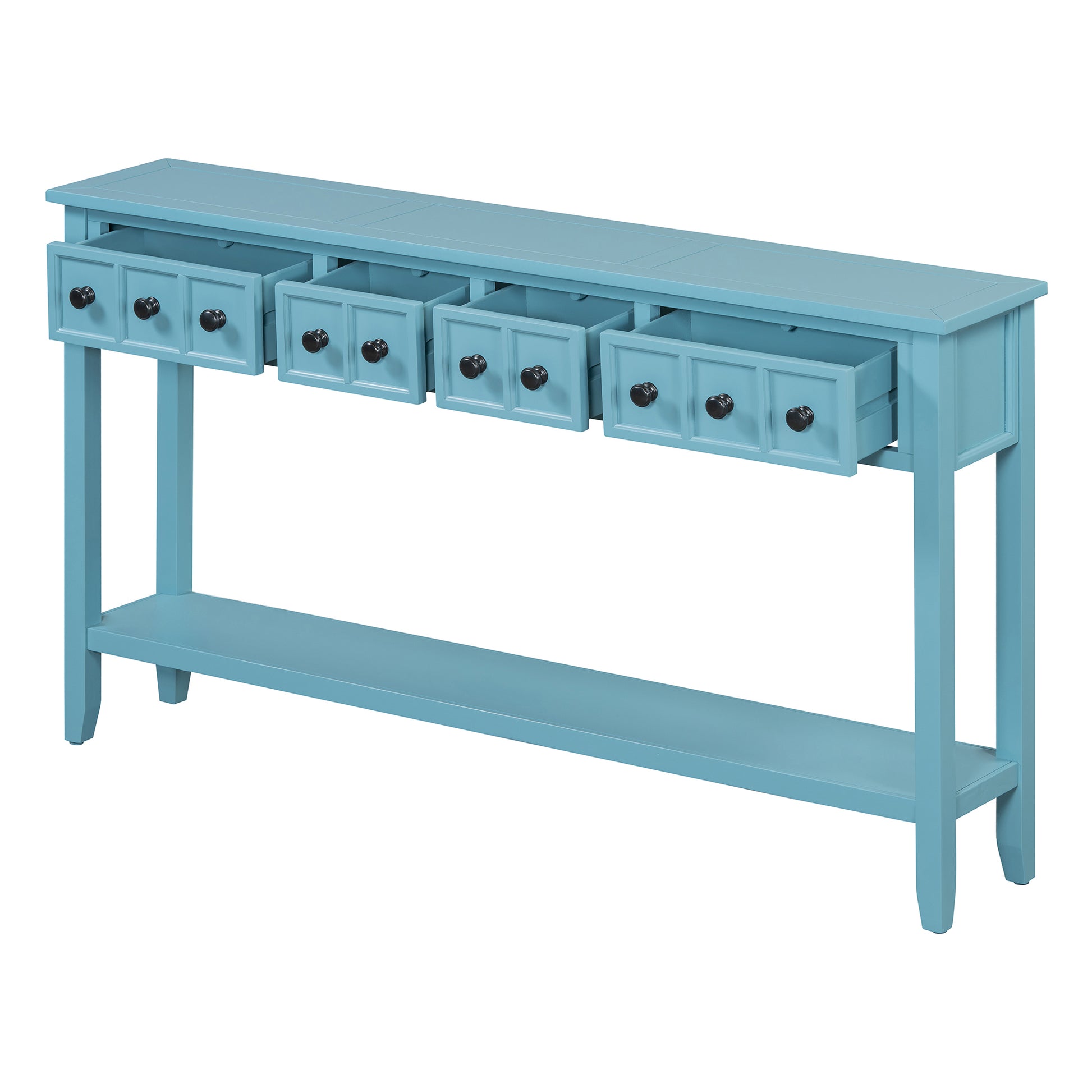 Rustic Entryway Console Table, 60" Long Sofa Table With Two Different Size Drawers And Bottom Shelf For Storage Turquoise Green Turquoise Green Solid Wood