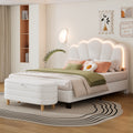 2 Pieces Bedroom Sets Full Size Flower Shaped Upholstered Led Platform Bed With Storage Ottoman Sherpa Fabric, White Full White 2 Piece Set Wood