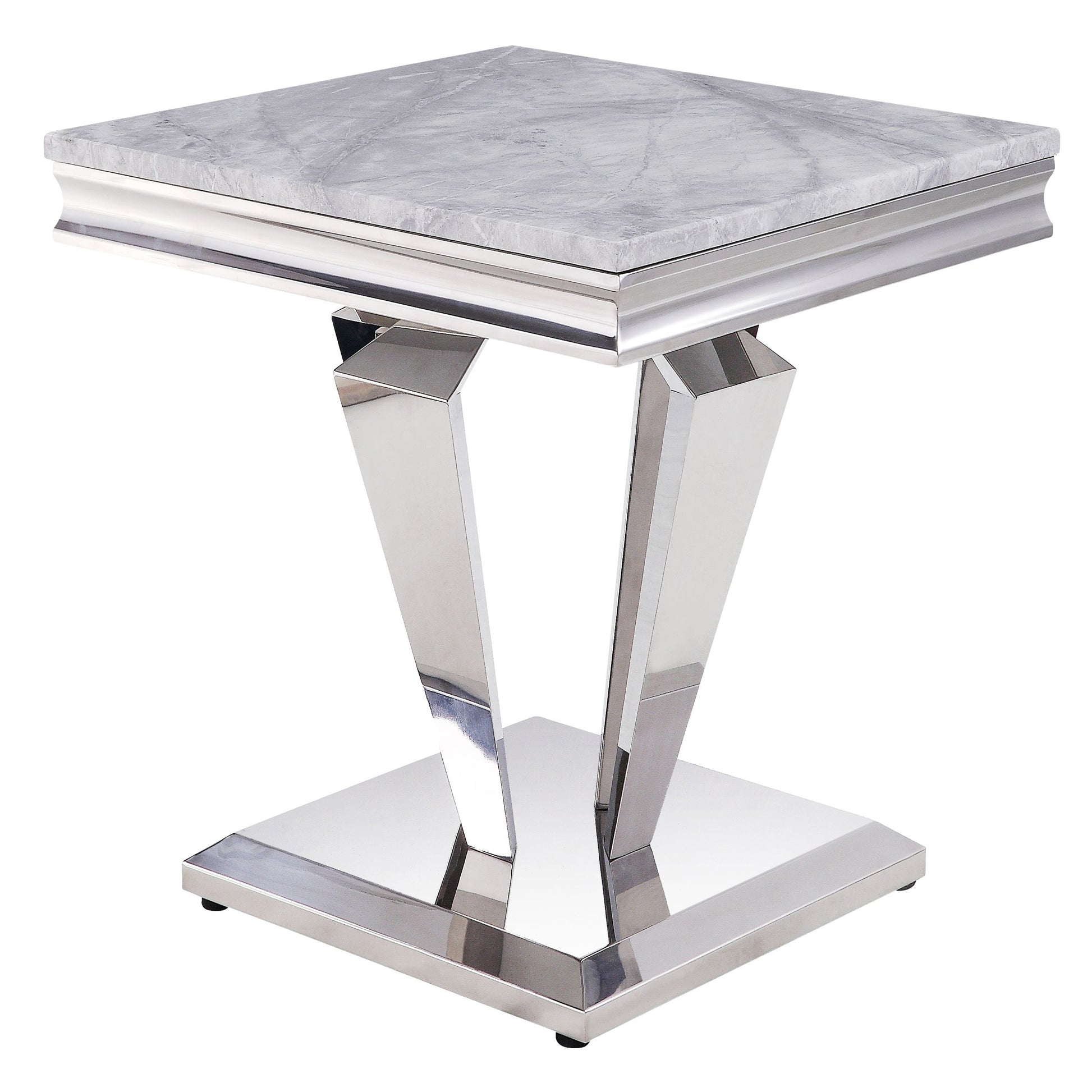 Light Grey And Silver End Table Light Grey Gray Contemporary,Traditional Square Artificial Marble