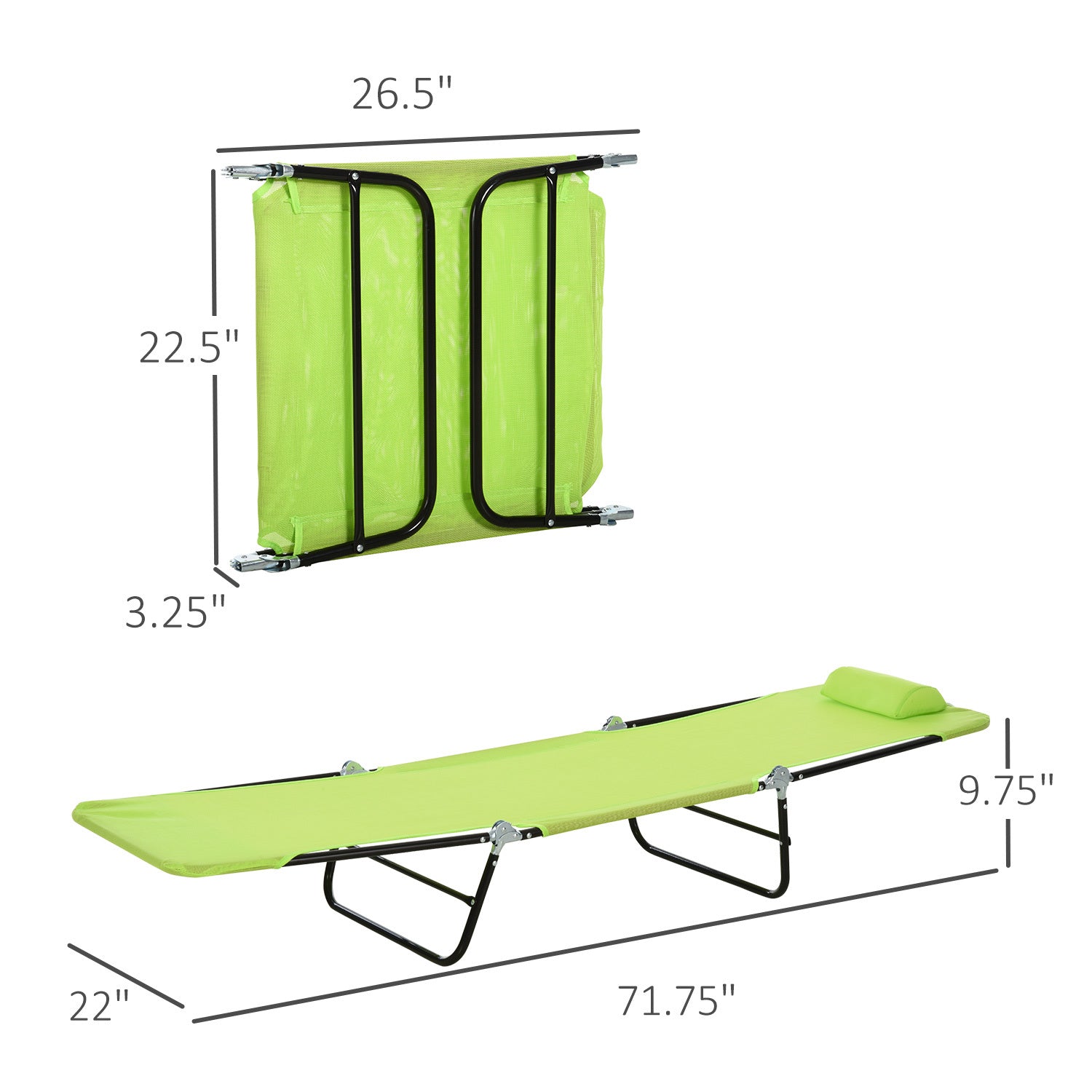 Outsunny Folding Chaise Lounge Chair, Pool Sun Tanning Chair, Outdoor Lounge Chair With Reclining Back,Mesh Seat, Headrest For Beach, Yard, Patio, Green Green Steel