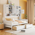 Twin Size Wooden Daybed With 2 Drawers, And All In One Cabinet And Shelf, White Twin White Wood