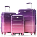 Luggage Set Of 3, 20 Inch With Usb Port, Airline Certified Carry On Luggage With Cup Holder, Abs Pc Hard Shell Luggage With Spinner Wheels, Purple And Pink Purple Abs Pc