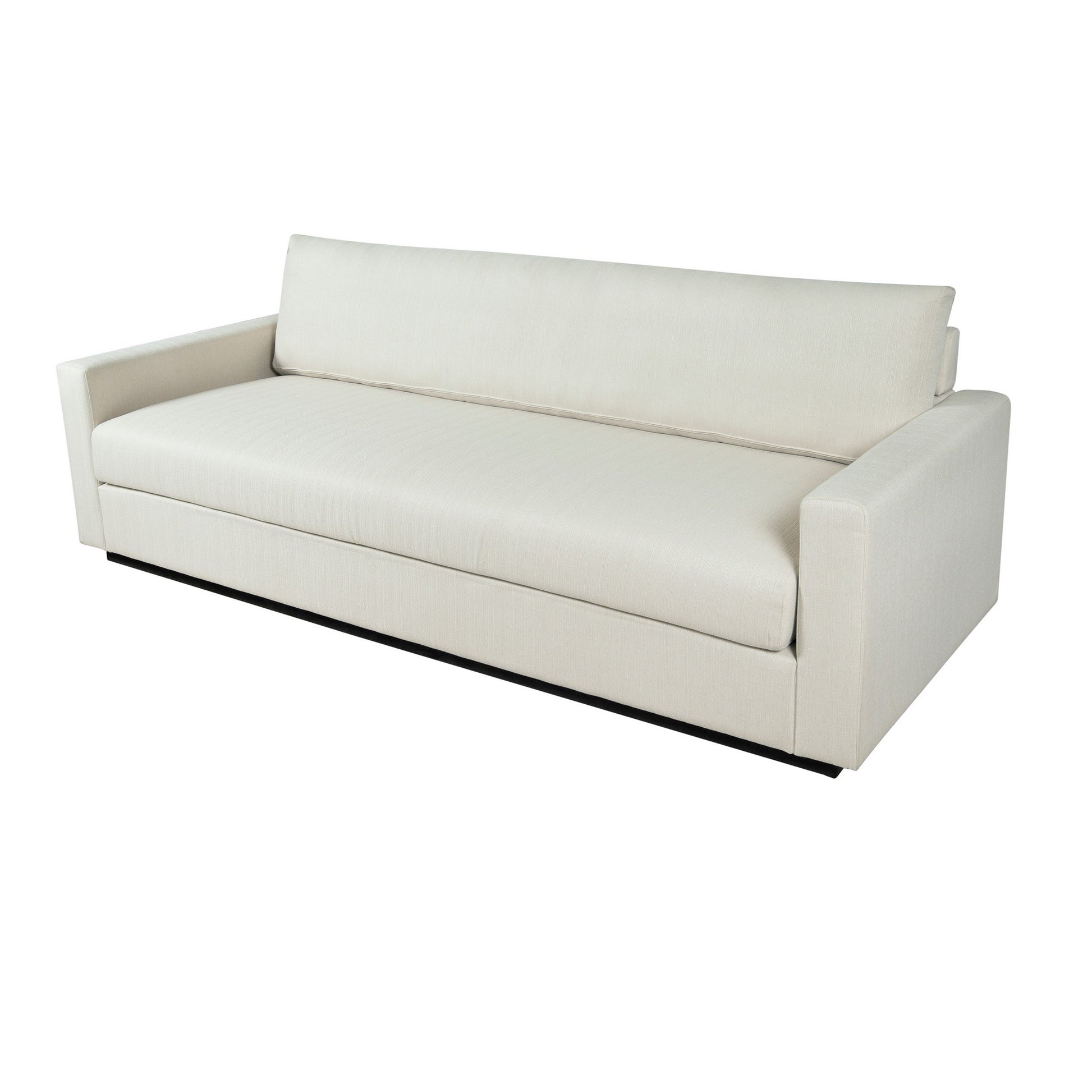 96 Inch Modern Sofa, Pillow Back, Track Style Arms, White Fabric Upholstery White Wood 4 Seat