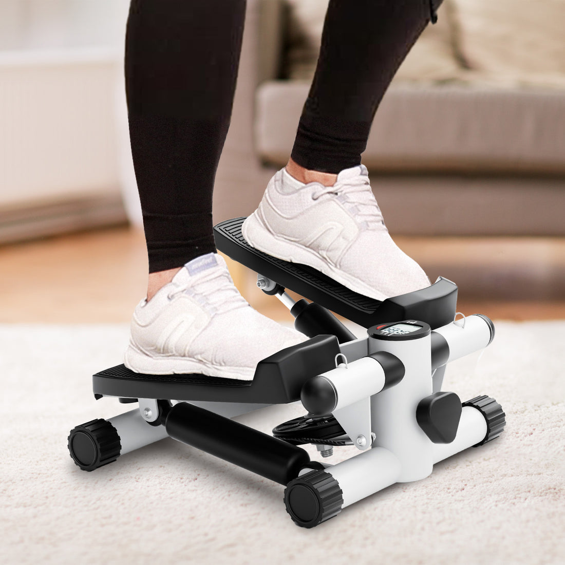 Mini Fitness Stepper, Hydraulic Fitness Stepper With Resistance Bands And Display, Silent Design, Weight Capacity 300Lbs, Portable Stepper For Total Body Workout,11.3"L X 12.6"W X 7.8"H,White White Abs Rubber Steel Q235