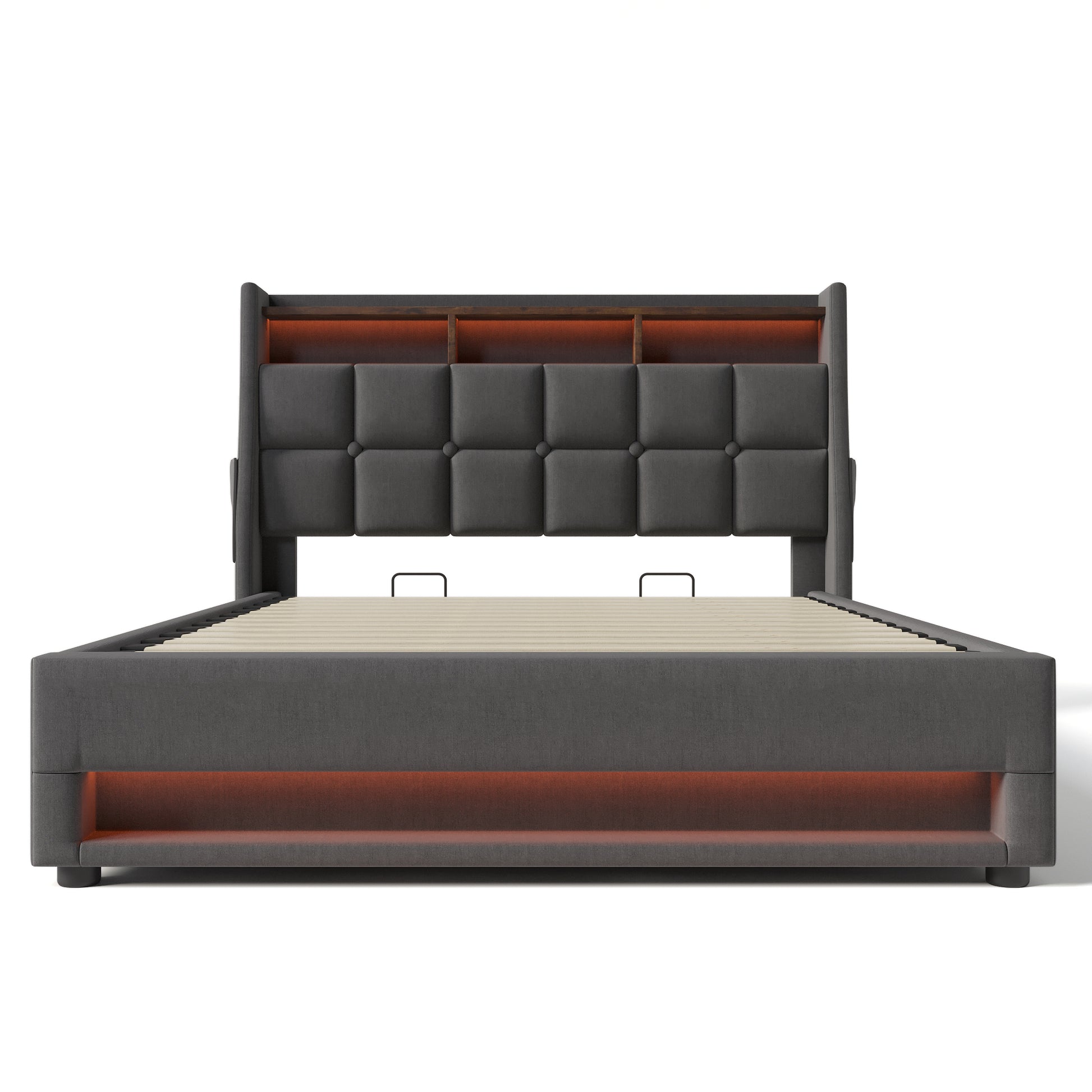 Full Size Upholstered Platform Bed With A Hydraulic Storage System, Led And Usb Charging, Grey Without Mattress Full Grey Metal & Wood