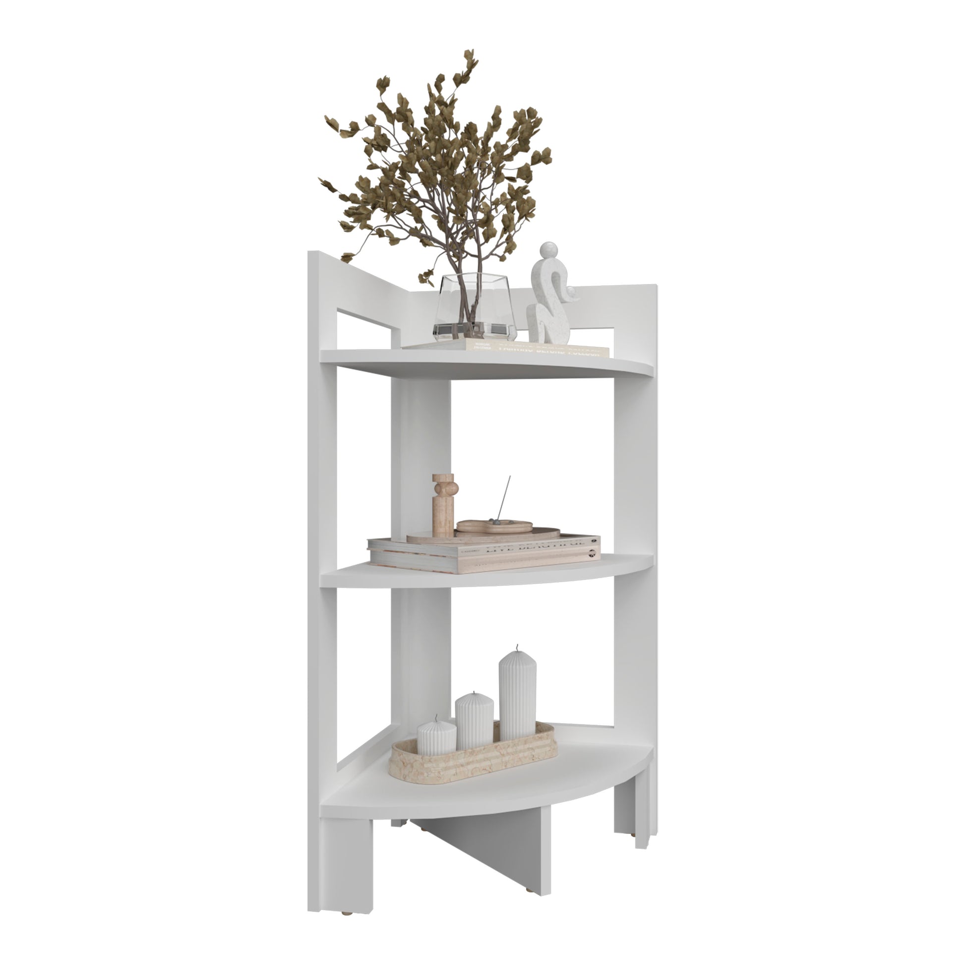 Side Table 31.70" H, With 3 Shelves, 3 Legs, White White Solid Wood Mdf Engineered Wood