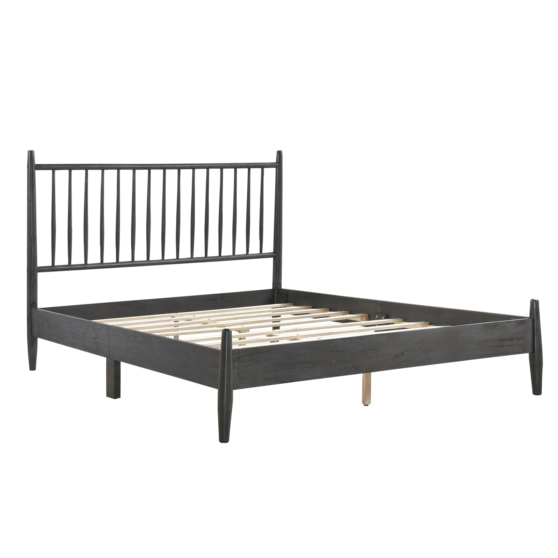 Mid Century Modern Design Queen Platform Bed 1Pc Gray Finish Wooden Bedroom Furniture Vertical Slats Headboard, Bed In A Box Box Spring Not Required Queen Gray Wood Bedroom Mid Century Modern Slat Beds Wood