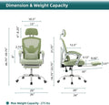Retractable Footrest Ergonomic Swivel Office Chair With Lumbar Support Pillow And Padded Armrests, Green Green Metal