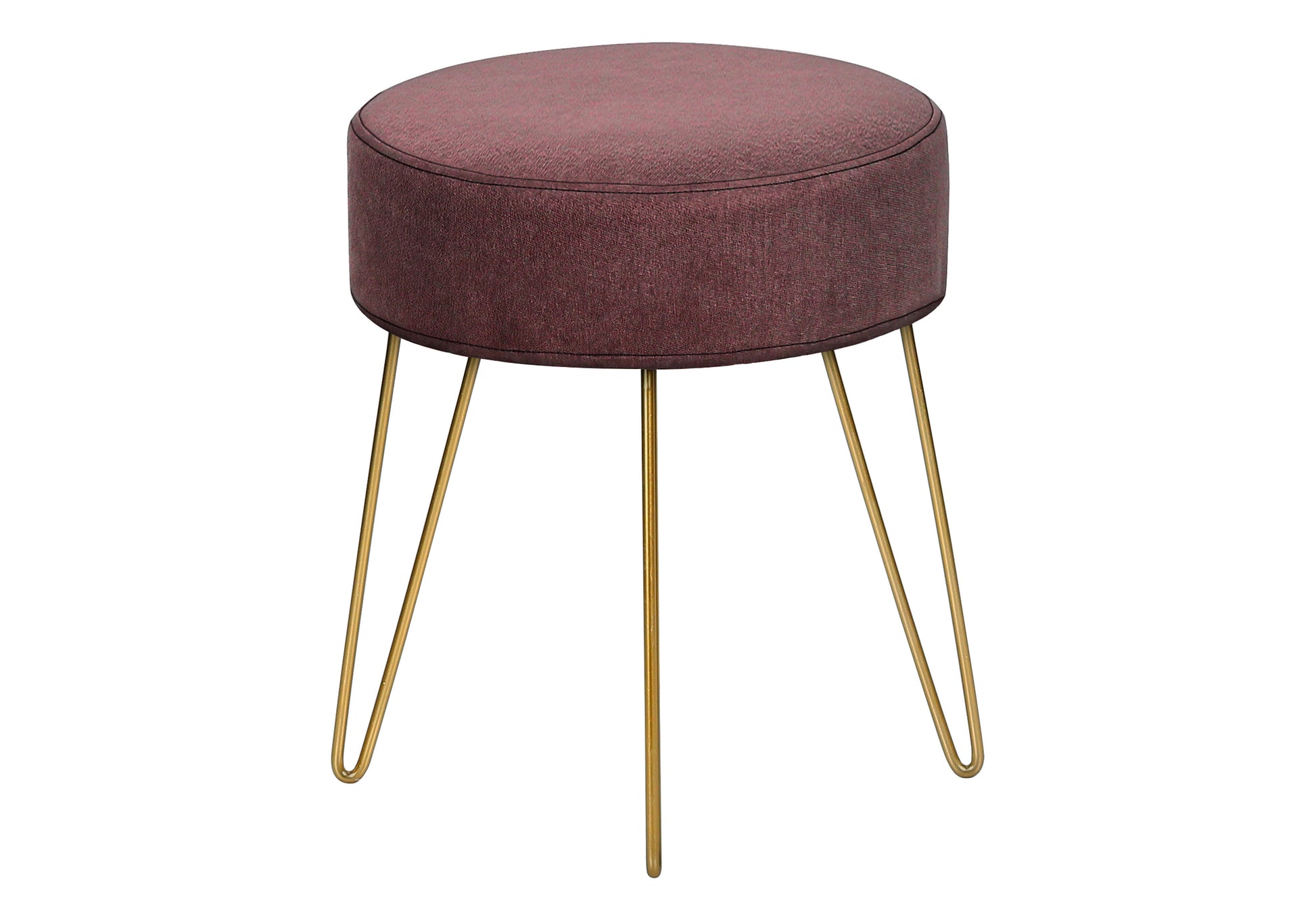 Ottoman, Pouf, Footrest, Foot Stool, 14" Round, Pink Fabric, Gold Metal Legs, Contemporary, Modern Gold Foam Polyester