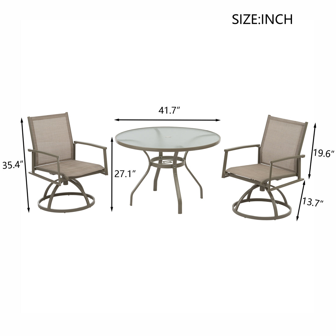 3 Piece Bistro Patio Table And Chairs Set With Tan Pvc Sling Swivel Rocker Chairs And Round Cast Top Outdoor Table, Premium Weather Resistant Outdoor Dining Set For Backyard & Deck No Brown Rust Resistant Frame Garden & Outdoor Classic 2 Person Seating