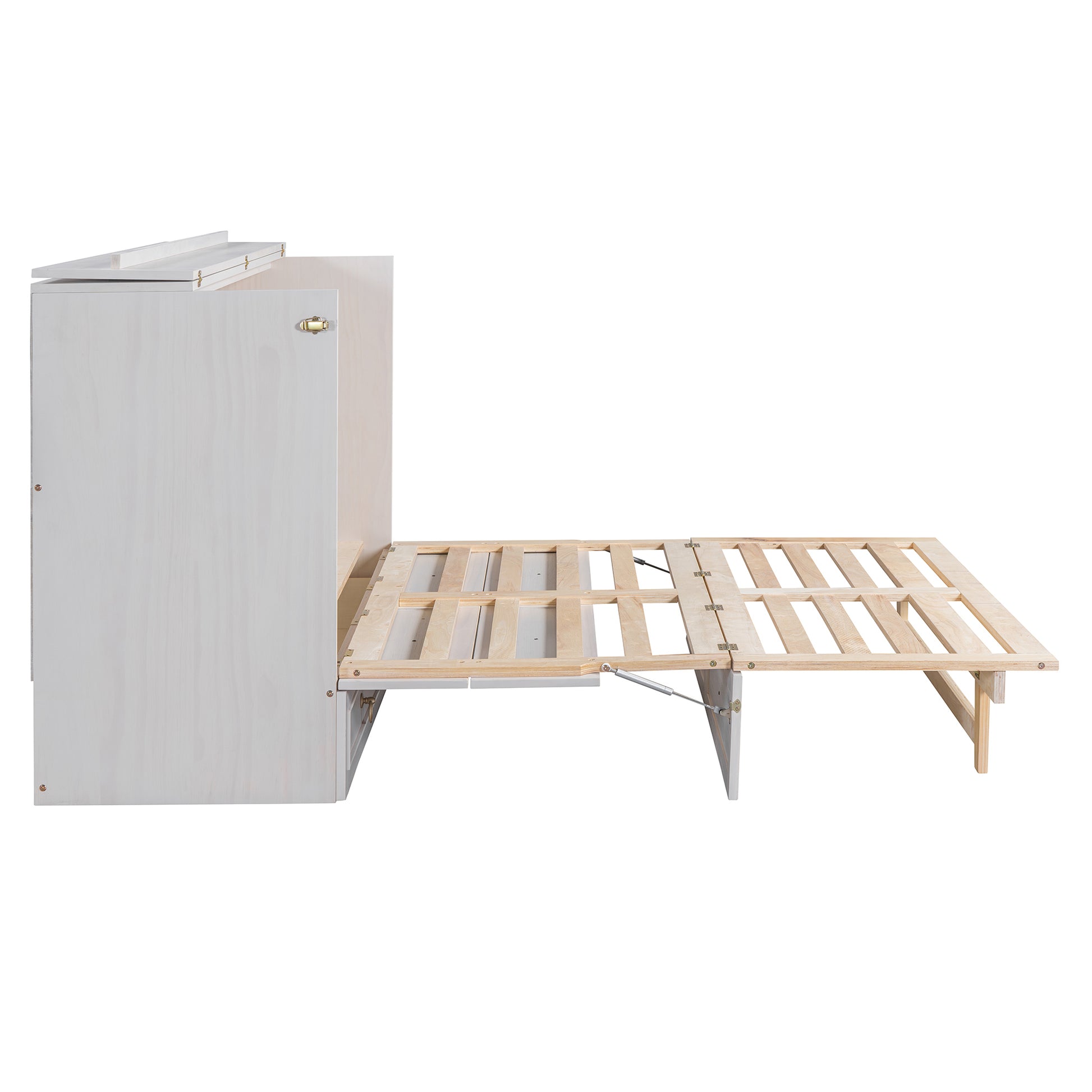 Queen Murphy Bed With Large Drawers,White Queen White Plywood