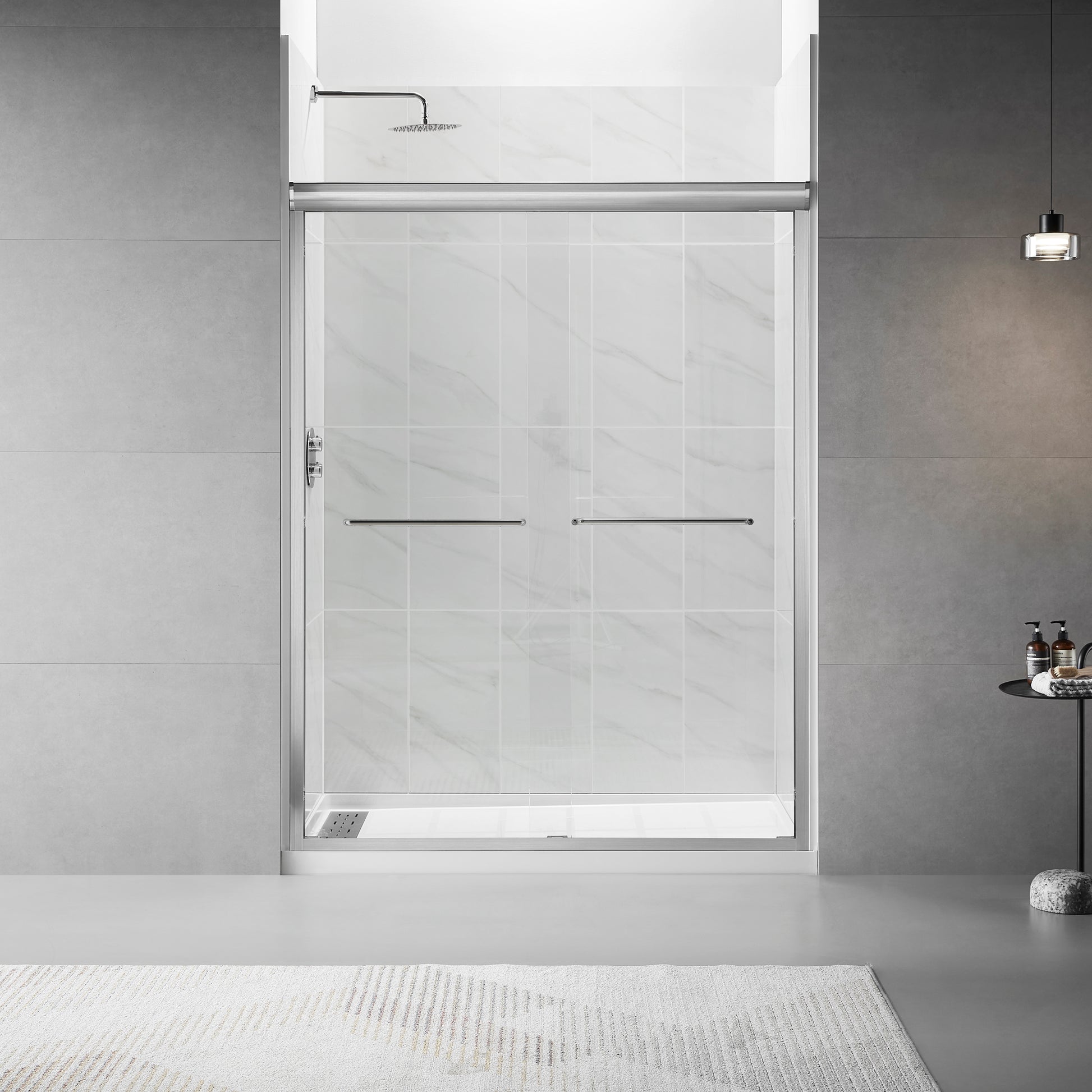 Framed Sliding Shower Door 56" 60"W X 75"H, Bypass Double Sliding Glass Door With 1 4" 6Mm Clear Glass, Brushed Nickel Finish Brushed Nickel Bathroom American Design Glass Metal