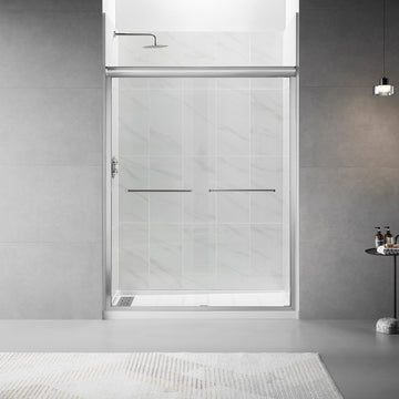 Framed Sliding Shower Door 56" 60"W X 75"H, Bypass Double Sliding Glass Door With 1 4" 6Mm Clear Glass, Brushed Nickel Finish Brushed Nickel Bathroom American Design Glass Metal