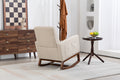 Mid Century Modern Accent Chair With Wood Frame, Upholstered Living Room Chairs With Waist Cushion, Reading Armchair For Bedroom Sunroom Grey White Linen