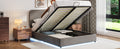 Upholstered Platform Full Size Hydraulic Storage Bed, Lift Up Storage Bed With Rgb Led Light, Bluetooth Speaker, No Box Spring Needed, Lychee Velvet, Gray Full Gray Velvet Fabric Metal