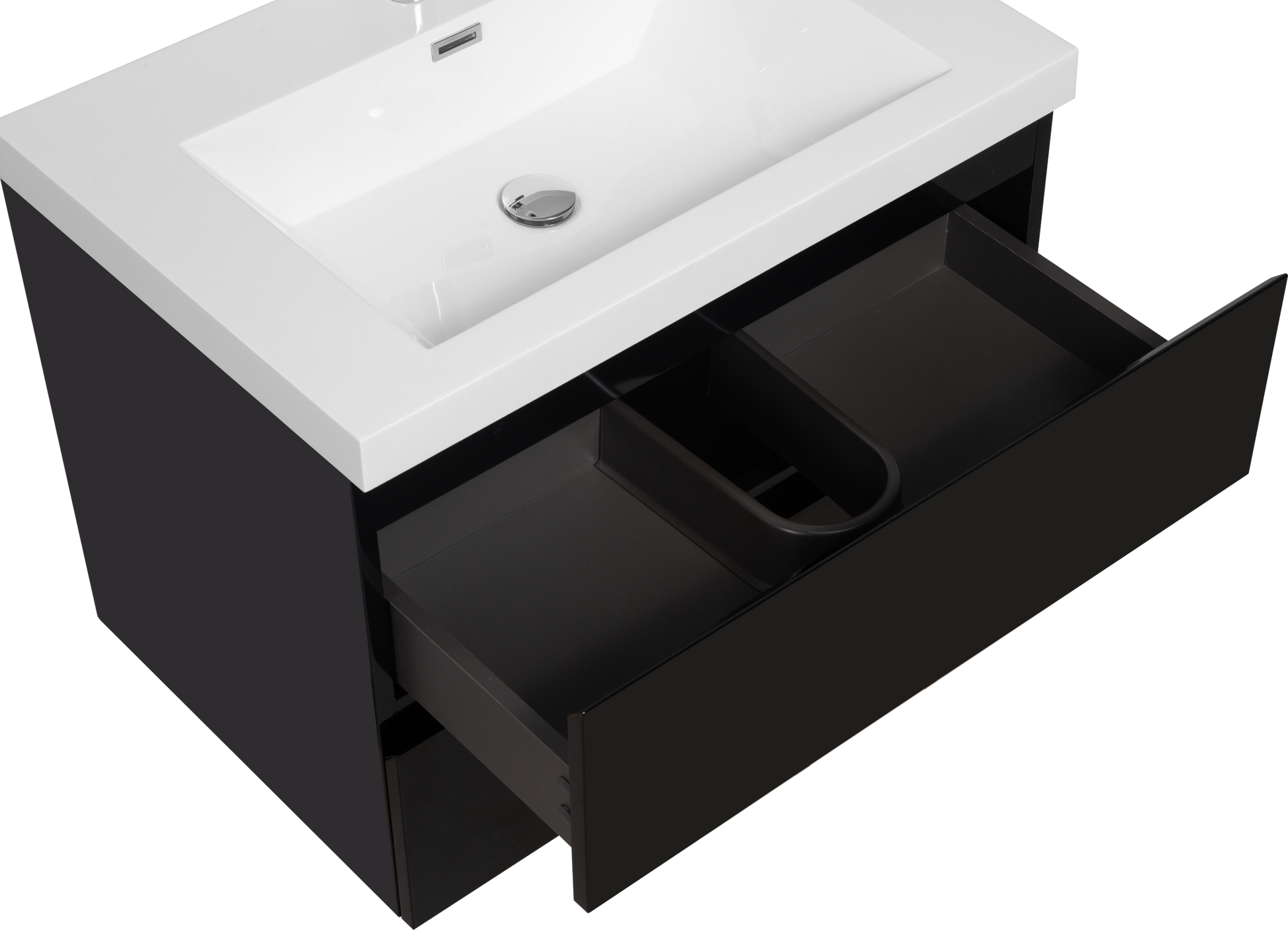 30" Floating Bathroom Vanity With Sink, Modern Wall Mounted Bathroom Storage Vanity Cabinet With Resin Top Basin And Soft Close Drawers, Glossy Black 24V11 30Gb 2 Black Bathroom Wall Mounted Mdf