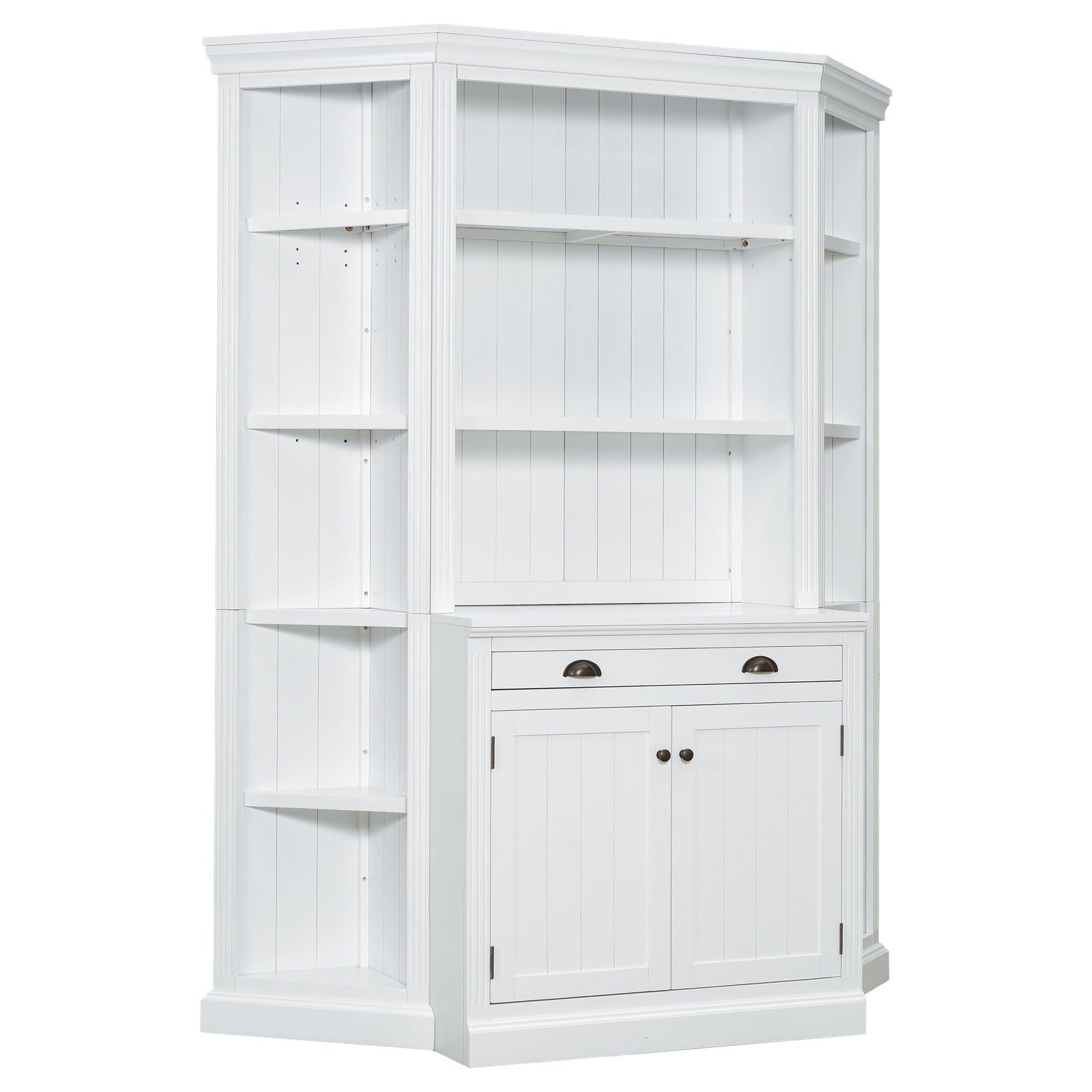 83.4"Tall Bookshelf With Two Corner Shelf Suite,Bookcase With 2 Doors And 1 Drawer,5 Tier Corner Shelf With Open Shelves,Free Standing Shelves Suite With Led Lighting For Living Room,Office,White