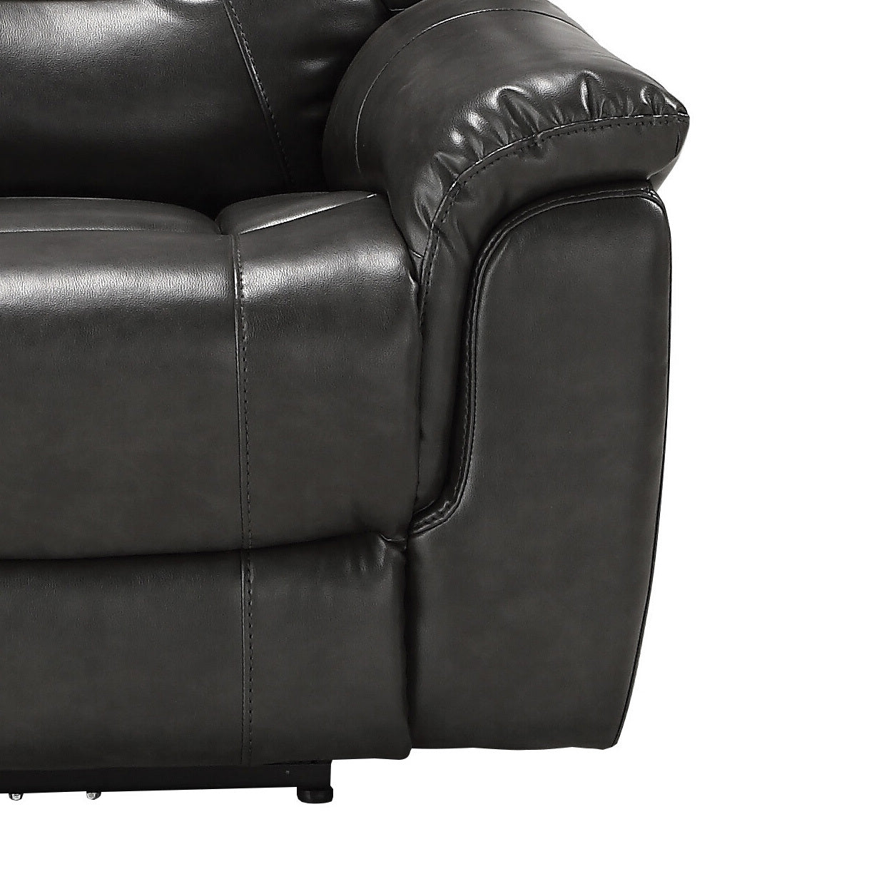 Grey Power Recliner With Usb Port Grey Faux Leather Manual Push Button Metal Primary Living Space Tight Back Push Button Pillow Top Arms Wood Fabric