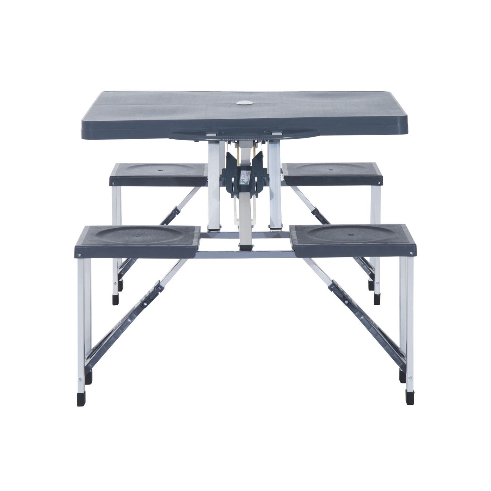 Outsunny Folding Picnic Table With Seats And Umbrella Hole, Portable Camping Chairs Set, 4 Seat, Aluminum Frame, Dark Gray Dark Grey Aluminum