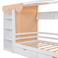 Twin Size House Bed With Two Drawers And Wardrobe,White Twin White Solid Wood