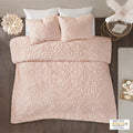 3 Piece Tufted Cotton Chenille Medallion Duvet Cover Set Queen Pink Cotton